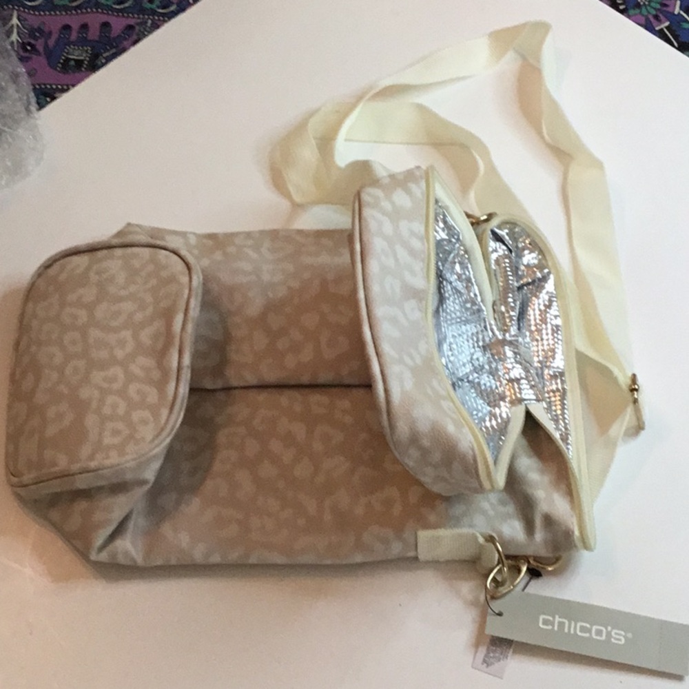 Chico’s snow leopard wine bag
